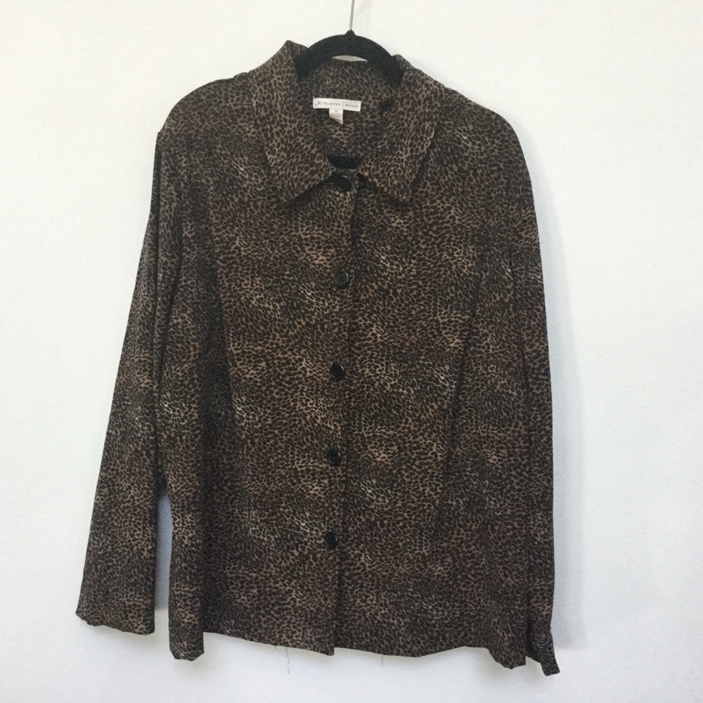 JM Collection Women's Leopard Print Button Down Long Sleeve Size 24 Fall Trendy
